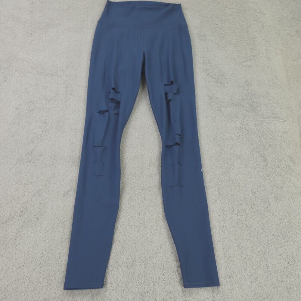 Alo Yoga Leggings Womens Medium Blue High Waist Ripped Warrior Full Length